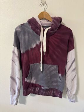 NSF Tie Dye Cross Neck Kangaroo Pocket Hoodie French Terry Purple Grey USA-Small